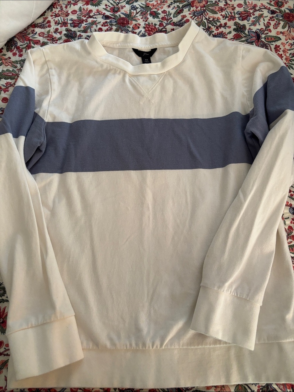 J. Crew Cream Long-Sleeve Sweatshirt with Blue Stripe